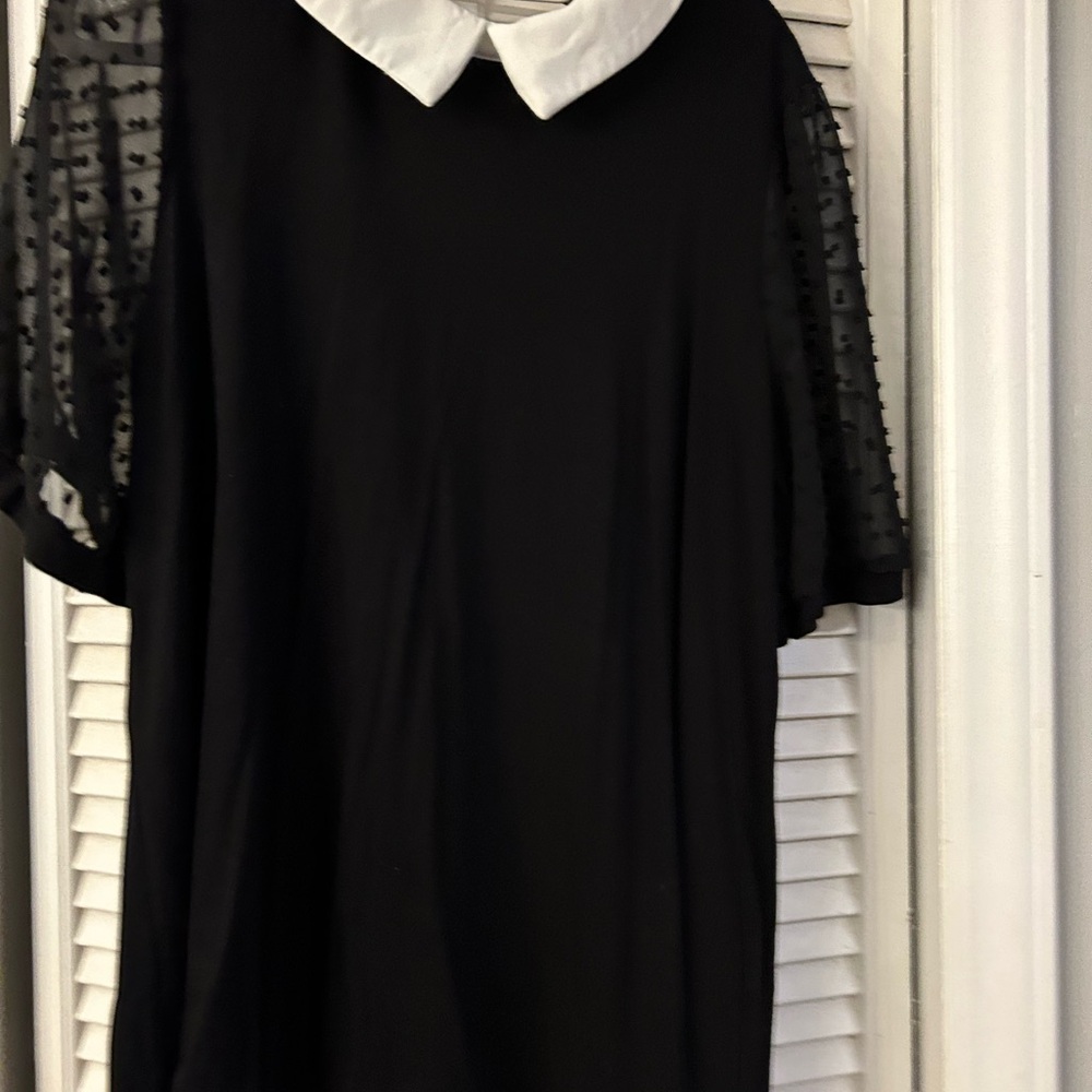 Comfortable Black Top with White Collar